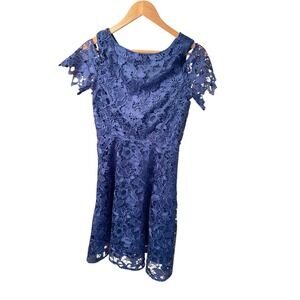 Tahari 7120M160 Cobalt Blue Lace Cold-Shoulder A-Line Fit & Flare Cocktail Dress
